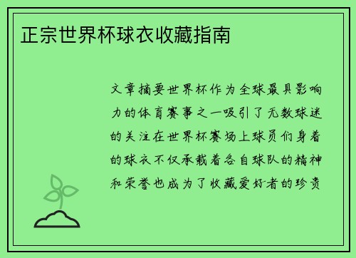 正宗世界杯球衣收藏指南